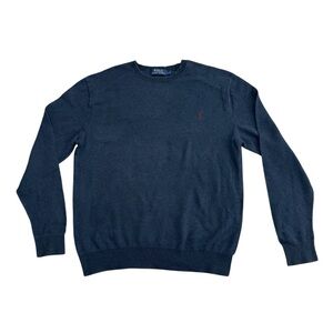 Polo Ralph Lauren Crewneck Blue Sweater Men's Large Preppy Burgundy Pony Preppy